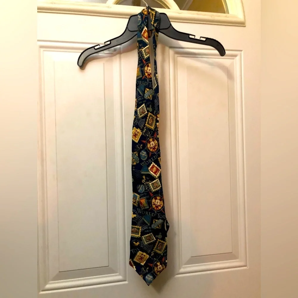 Vintage Disney Mickey Mouse World Tour Neck Tie Silk, Epcot, Animal Kingdom